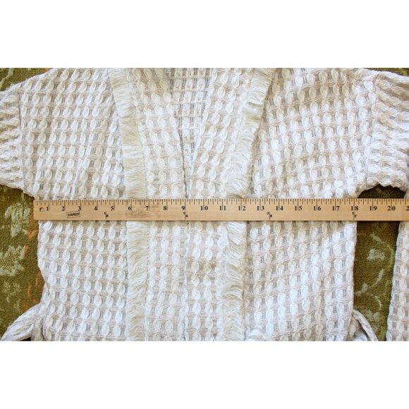 Daniela Corte Waffle Open Front Cardigan Size Medium Tie Waist Metallic USA Knit - Picture 2 of 8